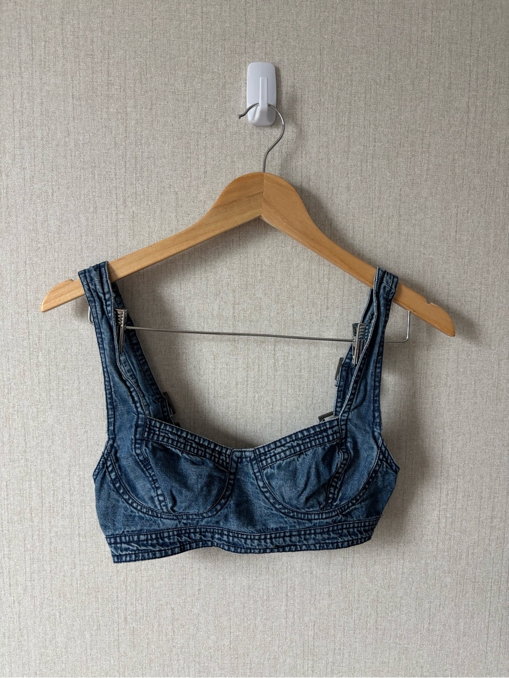 Free People Washed Denim Bustier Camisole - Blue